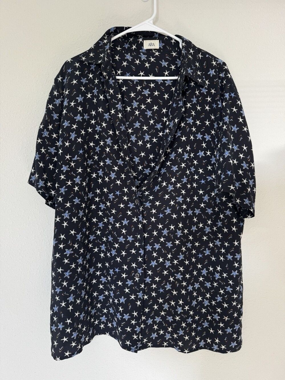 ARA vintage Silk Nautical Coastal Print Button Down Blouse Size 20 Chic Top